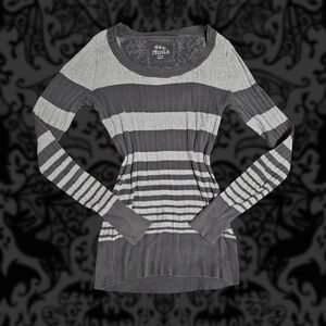 Mudd Charcoal & Light Gray Striped Sweater